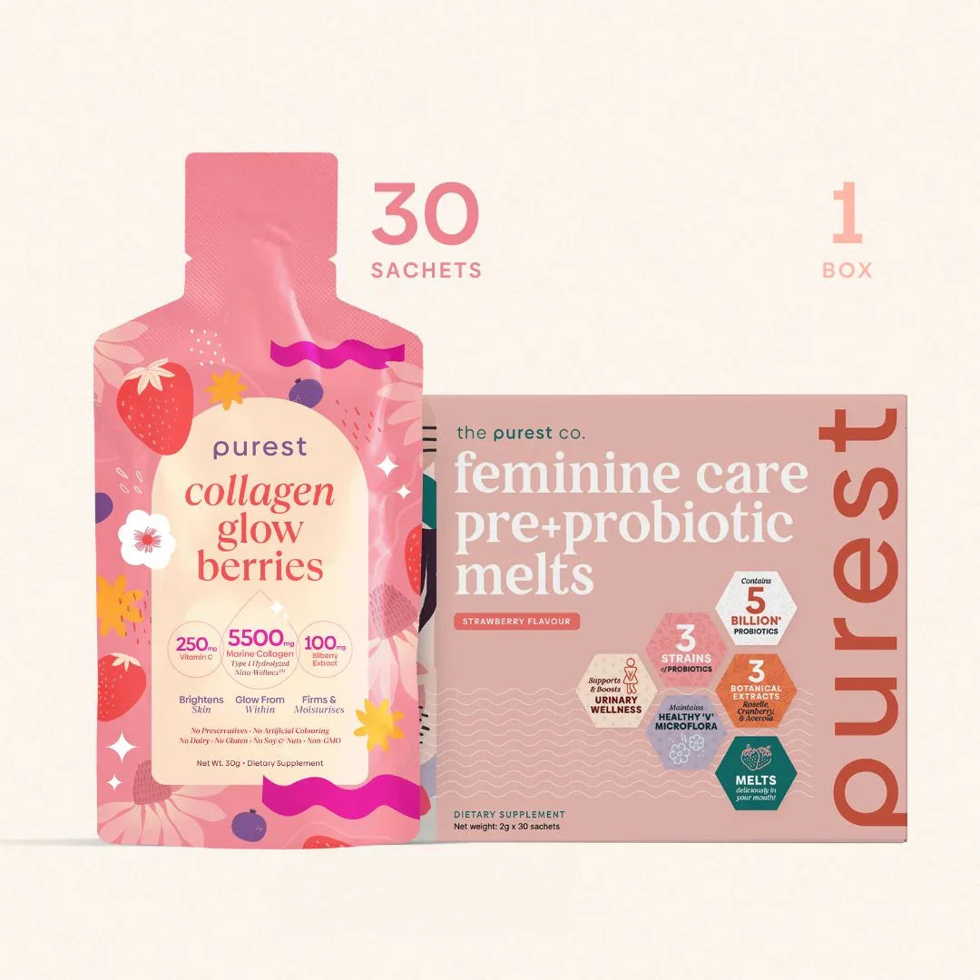 collagen glow berries and feminine care pre+probiotic melts