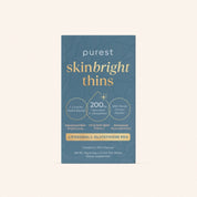 Purest Skin Bright Thins packaging - 200mg liposomal L-glutathione 90% oral thin strips with L-cysteine and milk thistle for advanced skin brightening and dark spot defence