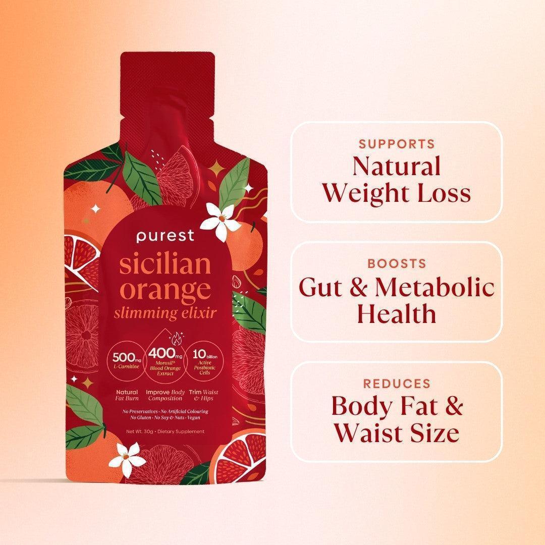 Sicilian Orange Slimming Elixir benefits - supports natural weight loss, boosts gut and metabolic health, reduces body fat and waist size