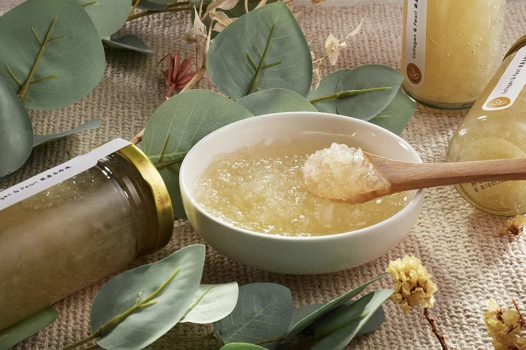 Open bottle showing thick strands of bird's nest