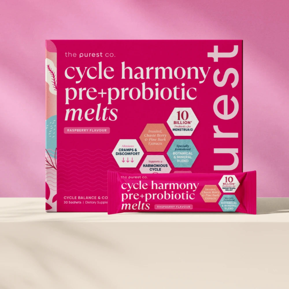 Cycle Harmony Pre+Probiotic Melts box and sachet