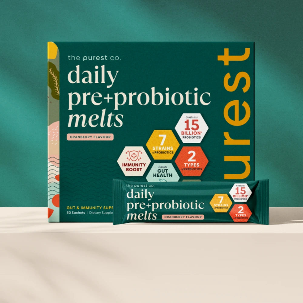 Daily Pre+Probiotic Melts box and sachet