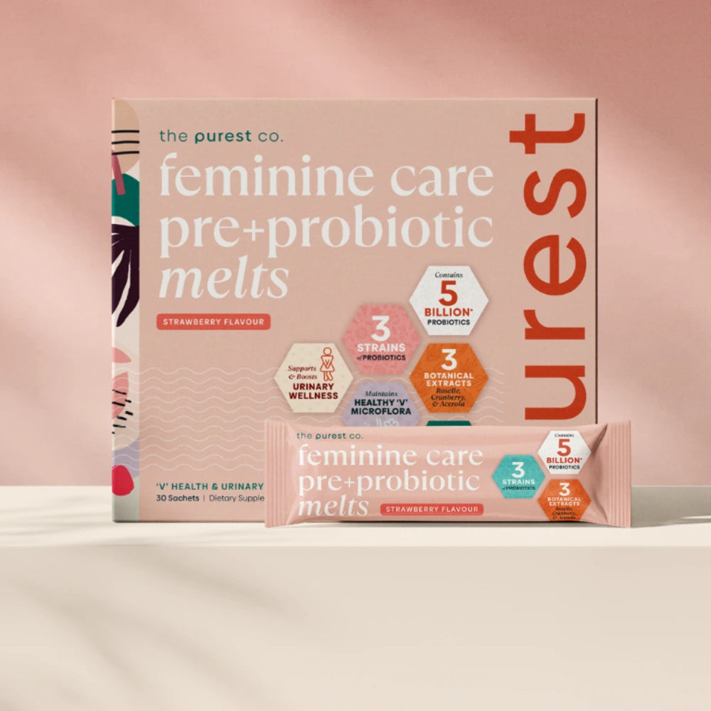 Feminine Care Pre+Probiotic Melts box and sachet