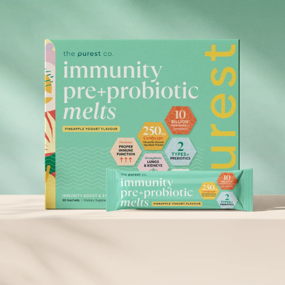 Immunity Pre+Probiotic Melts box and sachet