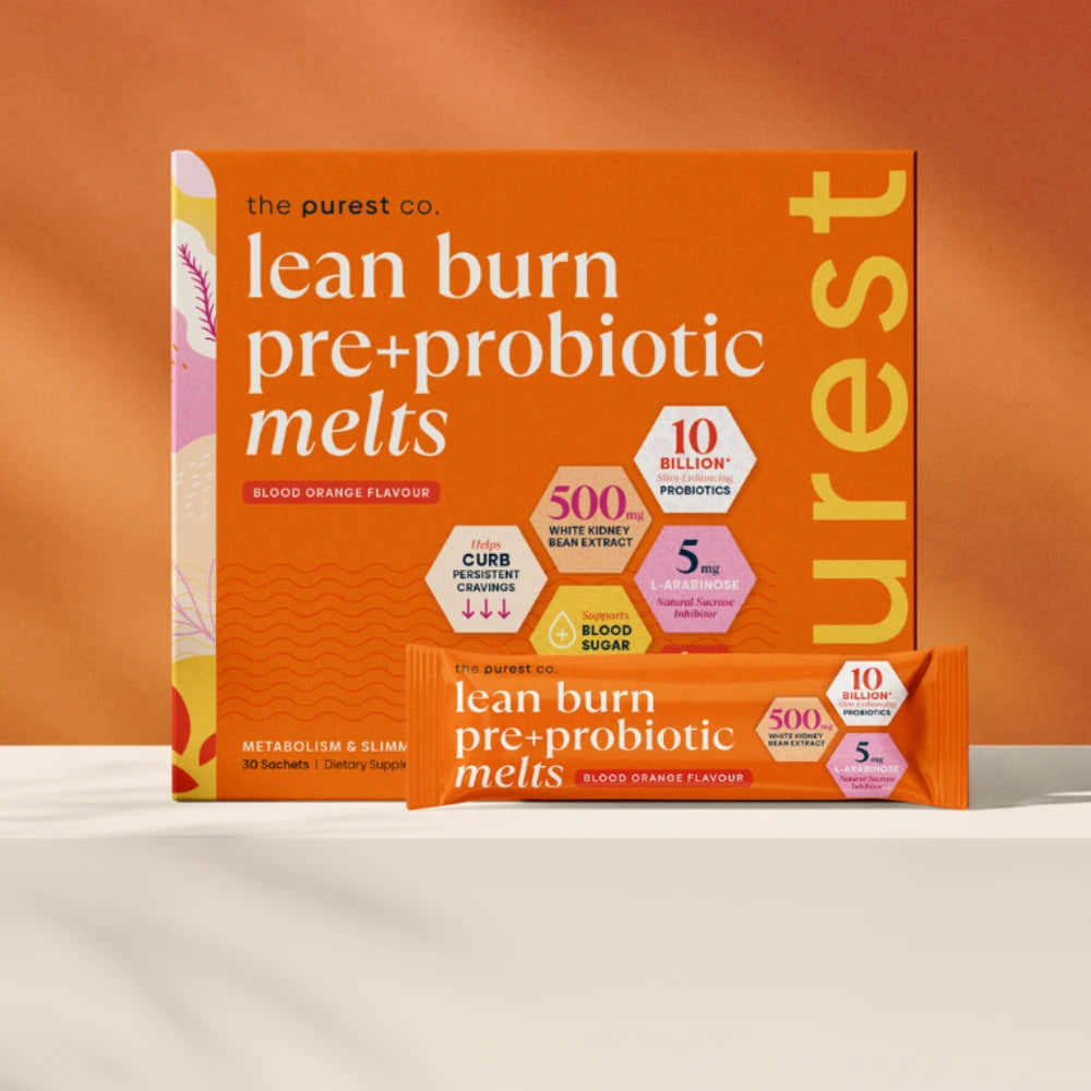Lean Burn Pre+Probiotic Melts box and sachet