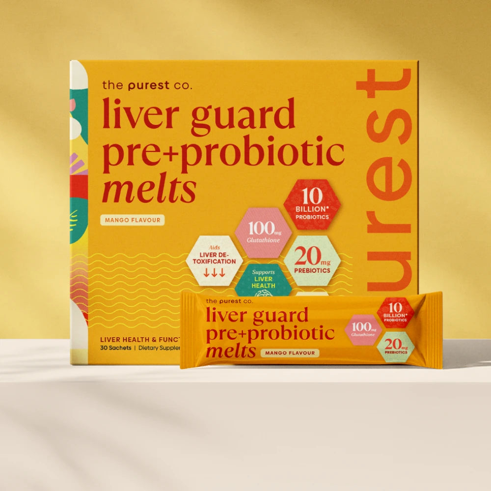 Liver Guard Pre+Probiotic Melts box and sachet