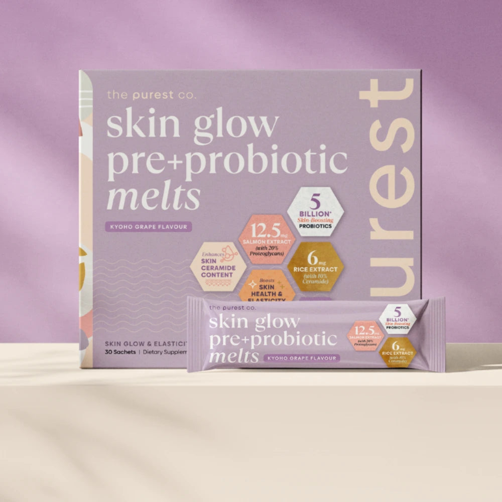 Skin Glow Pre+Probiotic Melts box and sachet
