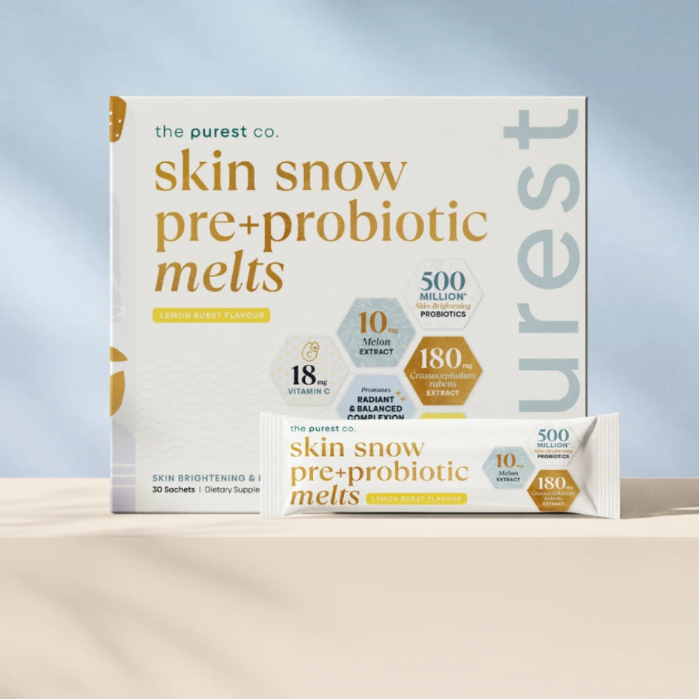 Skin Snow Pre+Probiotic Melts box and sachet