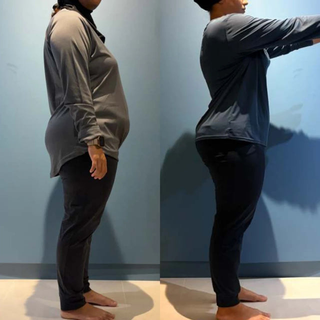 Ash before and after result: −5kg · −2.5cm waist